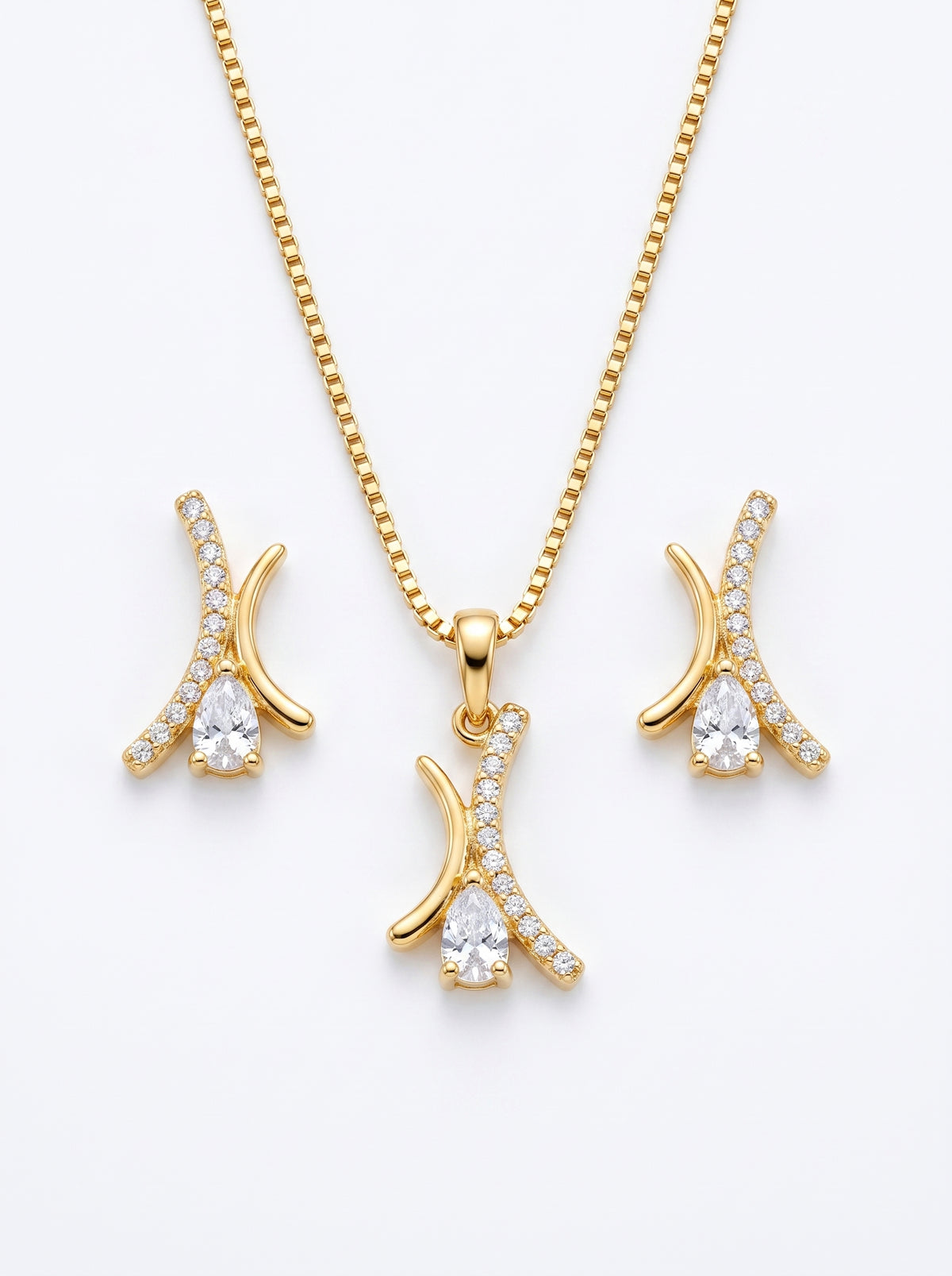 Conjunto Luxo Folhagem Dupla Cravejada Banhado a Ouro 18K + Ganhe Colar Snake de Brinde (Cópia)