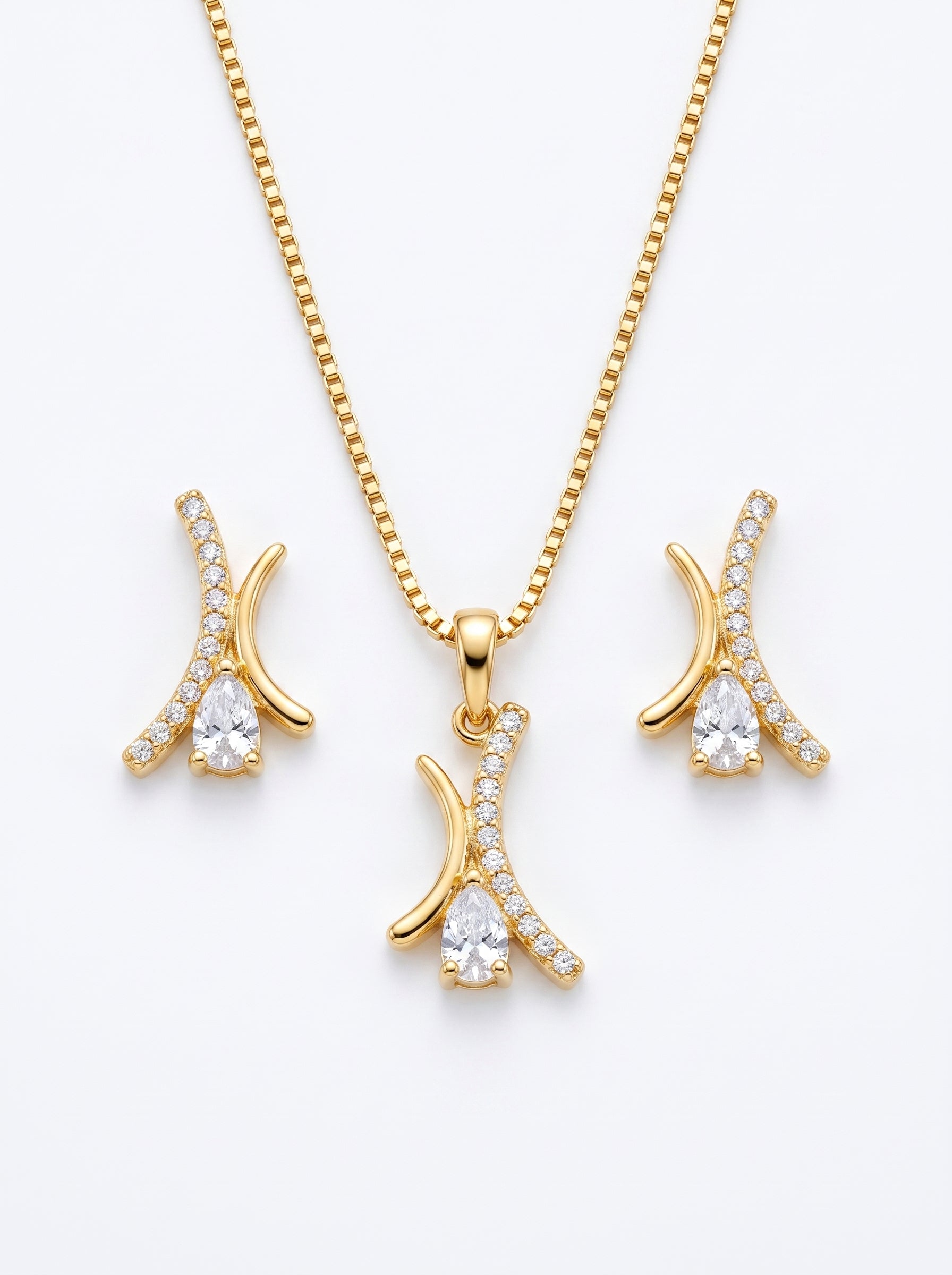Conjunto Luxo Folhagem Dupla Cravejada Banhado a Ouro 18K + Ganhe Colar Snake de Brinde (Cópia)