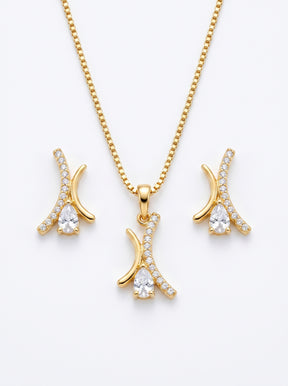 Conjunto Luxo Folhagem Dupla Cravejada Banhado a Ouro 18K + Ganhe Colar Snake de Brinde (Cópia)