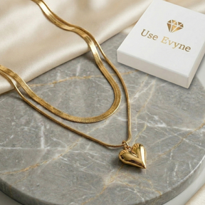 Presente para a Mãe Colar Duplo Malha Italiana e Coração Banho Ouro 18k