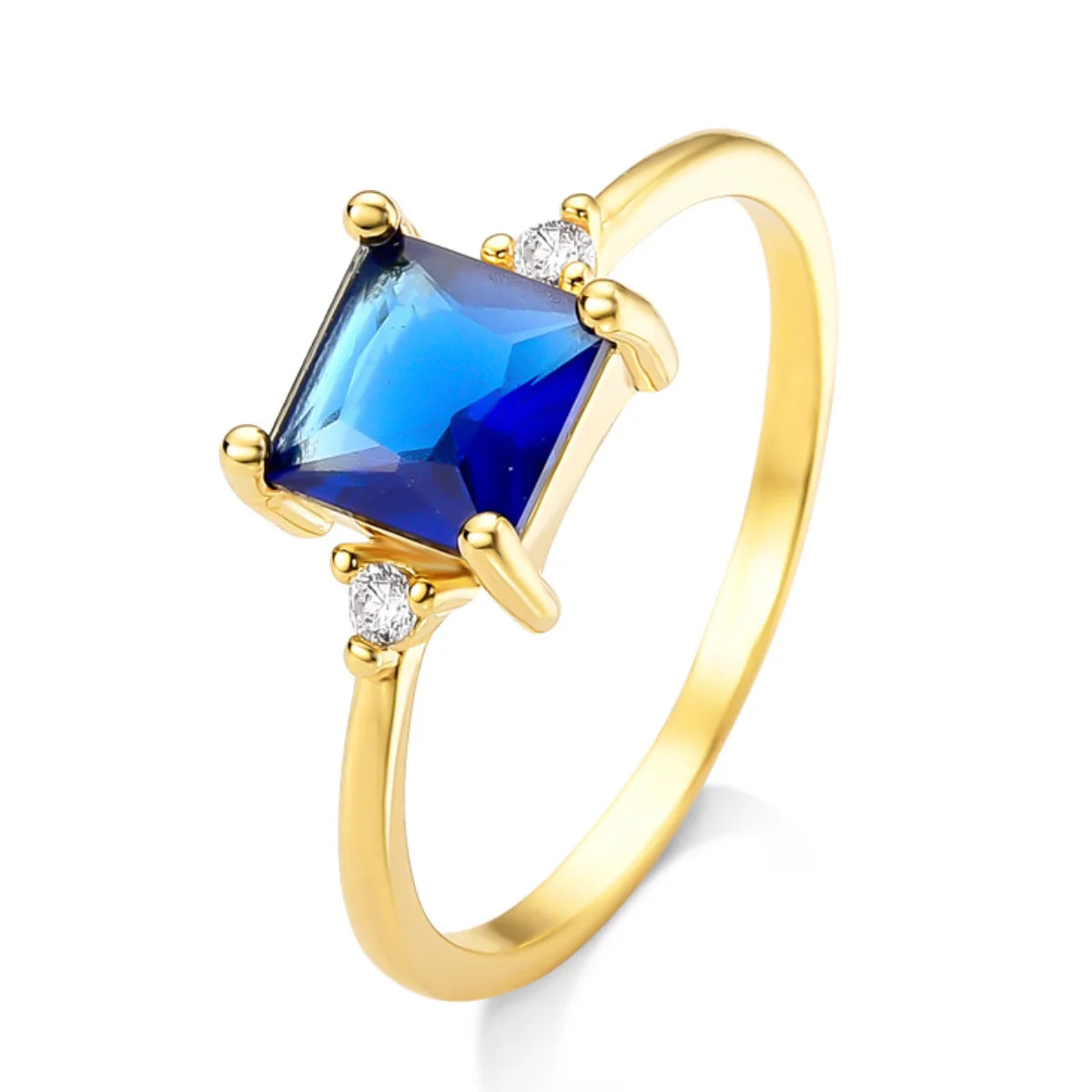 Anel Solitário com Zircônia Azul Banhado a Ouro 18K