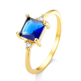 Anel Solitário com Zircônia Azul Banhado a Ouro 18K