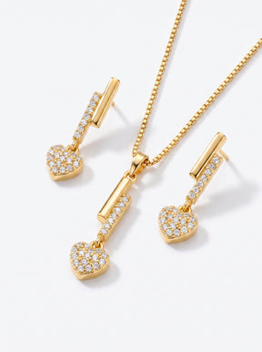 Conjunto Kit Luxo Conjunto Coração Banhado a Ouro 18K + Brinde Corrente Snake com Garantia Vitalícia