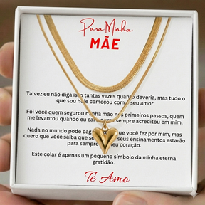 Presente para a Mãe Colar Duplo Malha Italiana e Coração Banho Ouro 18k