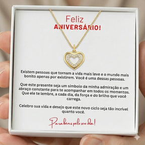Colar Coração Feminino Banhado a Ouro com Zircônias + Mensagem Especial | Presente de Aniversário para Mulher com Caixa