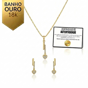Conjunto Kit Luxo Conjunto Coração Banhado a Ouro 18K + Brinde Corrente Snake com Garantia Vitalícia