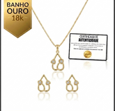 Conjunto Luxo Coração Duplo Curvo Banhado a Ouro 18K + Ganhe Colar Snake de Brinde