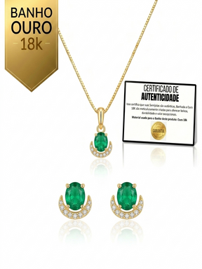 Conjunto Luxo Folhagem Dupla Cravejada Banhado a Ouro 18K + Ganhe Colar Snake de Brinde (Cópia)