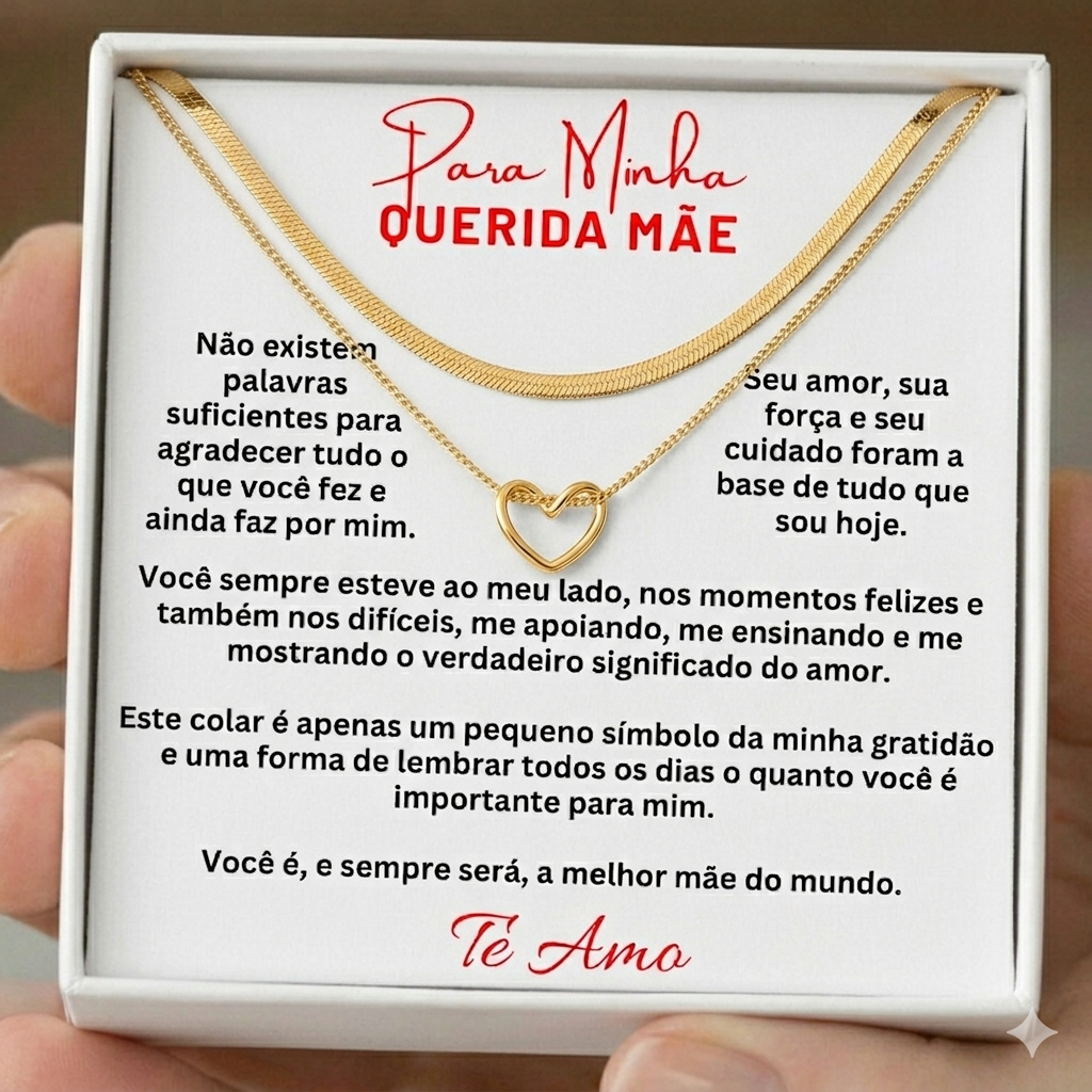 Presente Mãe Conjunto Coração, Mensagem + Caixa + Joia