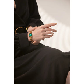 Pulseira Elo Grumet Esmeralda Banhada a Ouro 18k - Aço Premium que Não Escurece
