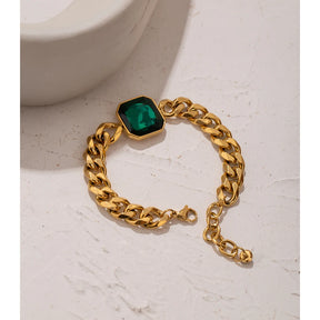 Pulseira Elo Grumet Esmeralda Banhada a Ouro 18k - Aço Premium que Não Escurece