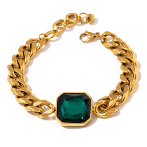 Pulseira Elo Grumet Esmeralda Banhada a Ouro 18k - Aço Premium que Não Escurece
