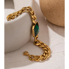 Pulseira Elo Grumet Esmeralda Banhada a Ouro 18k - Aço Premium que Não Escurece
