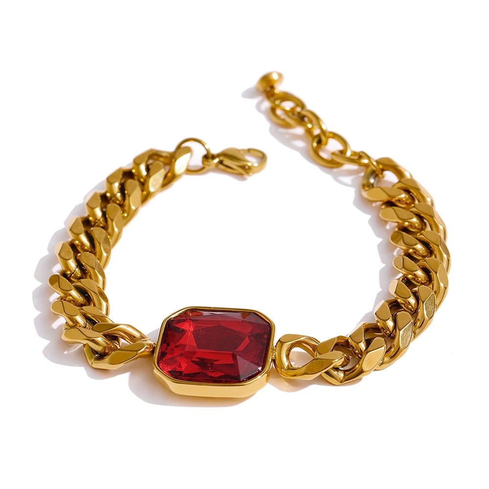 Pulseira Elo Grumet Esmeralda Banhada a Ouro 18k - Aço Premium que Não Escurece