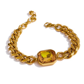 Pulseira Elo Grumet Esmeralda Banhada a Ouro 18k - Aço Premium que Não Escurece