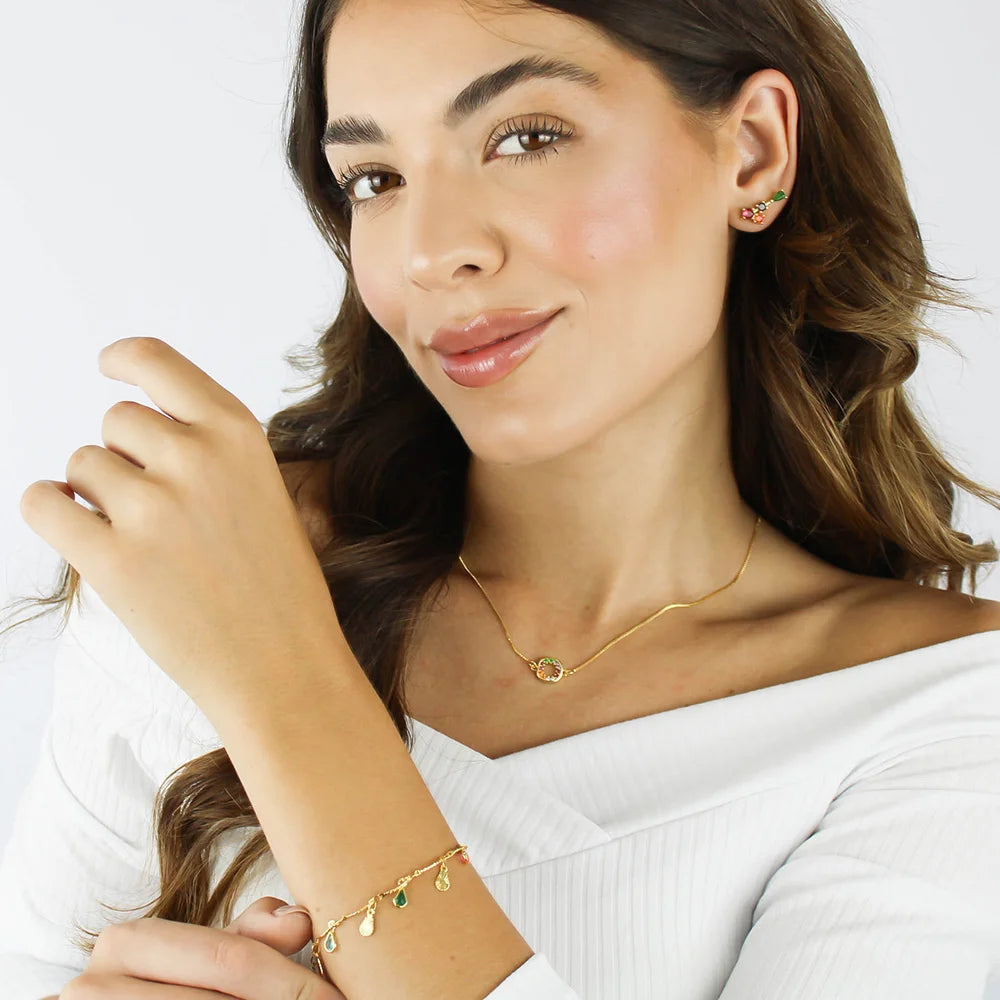 Brinco Ear Cuff com Zircônias Coloridas Banhado a Ouro 18K