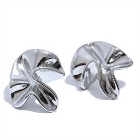 Brincos de Flor Abstrata em Metal Dobrado - Aço Inoxidável Premium 316L Banhado a Ouro 18k