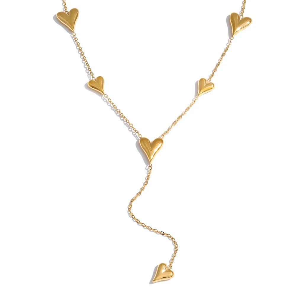 Colar Gravatinha com Pingentes de Coração Banhado a Ouro 18k - Aço Premium que Não Escurece