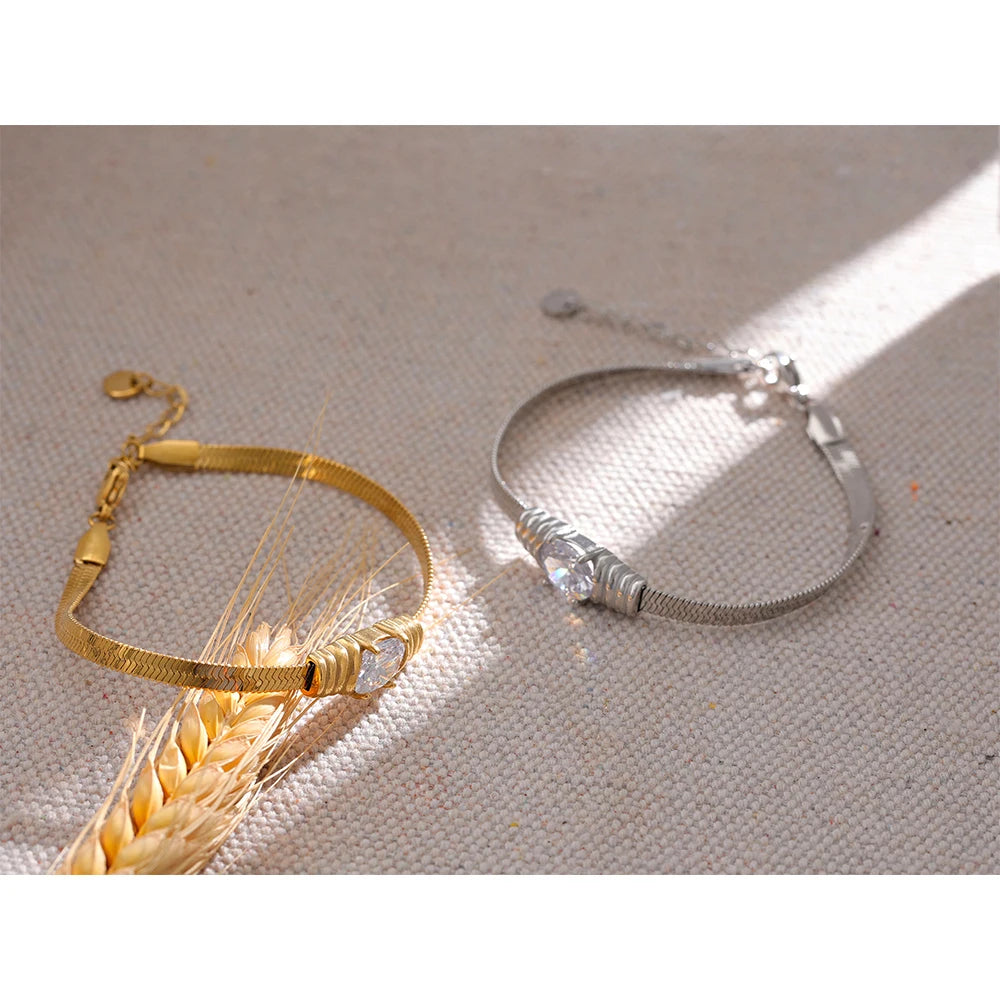 Pulseira Malha Italiana Gold com Ponto de Luz em Zircônia Luxo