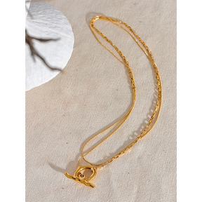 Colar de Dupla Camada com Detalhe Banhado a Ouro 18k - Aço Premium à Prova d'Água