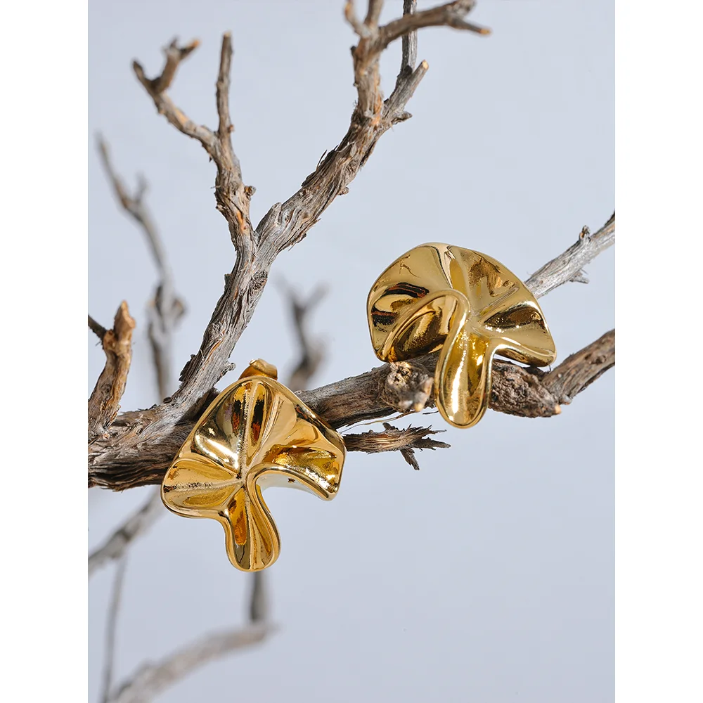 Brincos de Flor Abstrata em Metal Dobrado - Aço Inoxidável Premium 316L Banhado a Ouro 18k