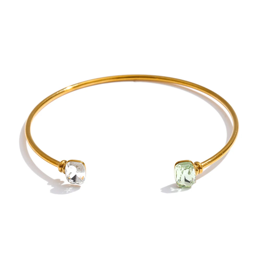 Bracelete Aberto com Pedras de Zircônia Banhado a Ouro 18k - Aço Premium à Prova d'Água