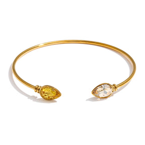 Bracelete Aberto com Pedras de Zircônia Banhado a Ouro 18k - Aço Premium à Prova d'Água