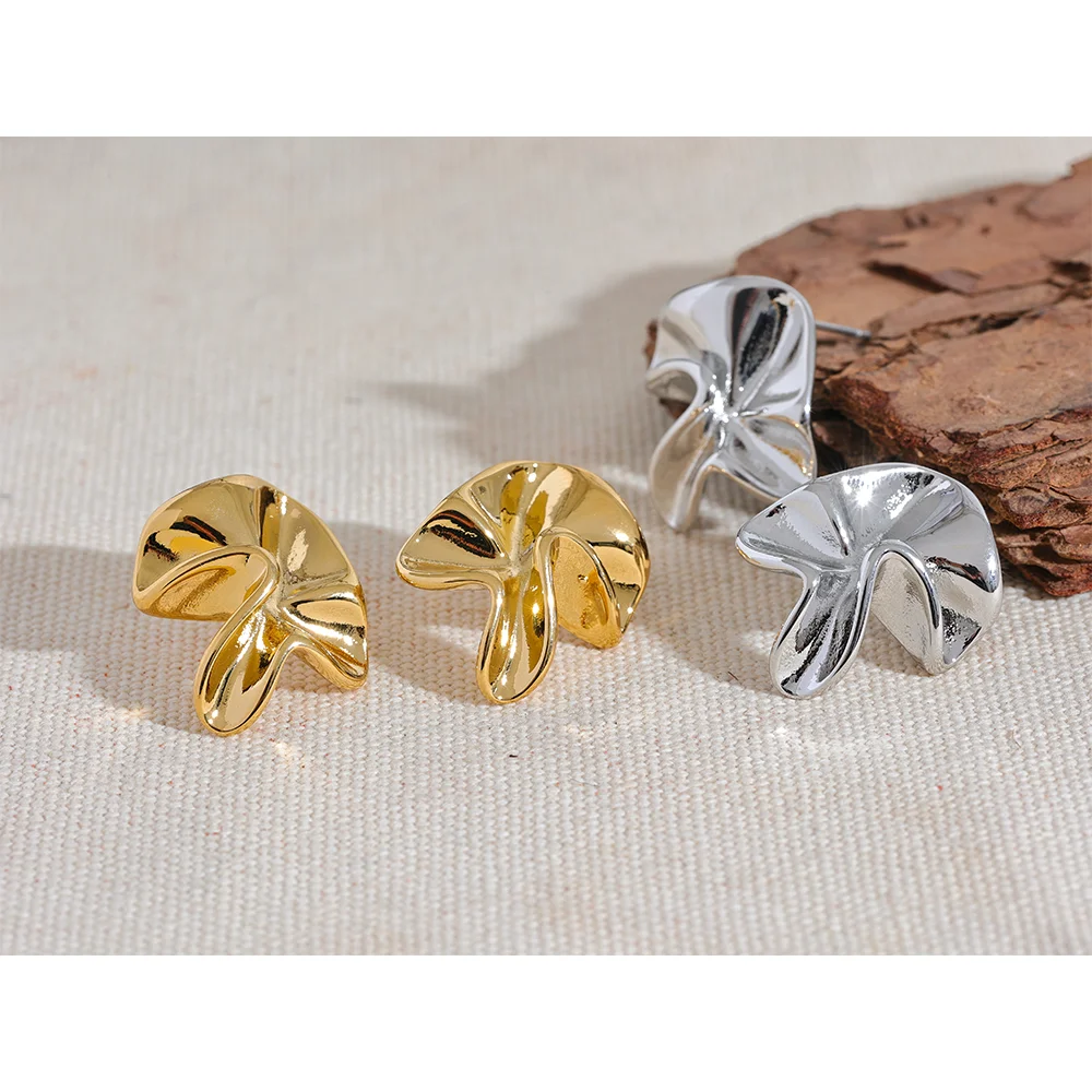 Brincos de Flor Abstrata em Metal Dobrado - Aço Inoxidável Premium 316L Banhado a Ouro 18k