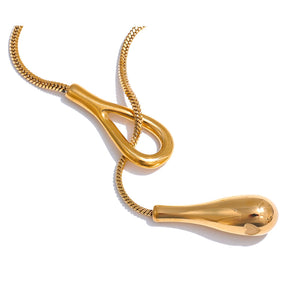 Colar Gravatinha Nó com Pingente de Gota em Aço Inoxidável Premium 316L - Banhado a Ouro 18k