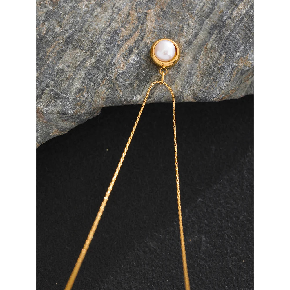 Colar Pingente Redondo com Pérola Banhado a Ouro Real - Aço Inoxidável Premium