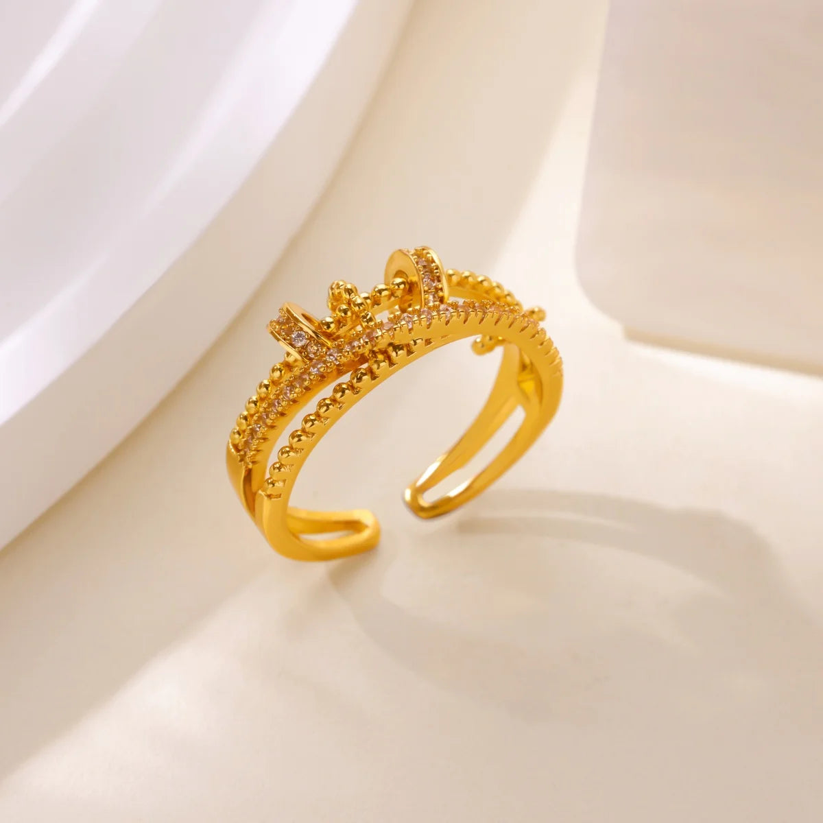 Anel Giratório Antiansiedade com Zircônias Banhado a Ouro 18K