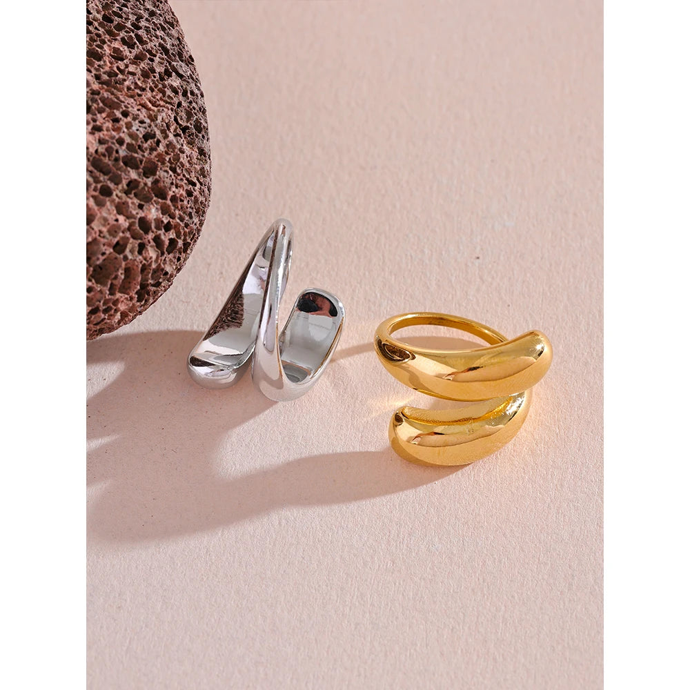 Anel Ajustável Bold com Design Fluido em Aço Inoxidável Premium 316L - Banhado a Ouro 18k