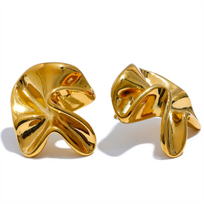Brincos de Flor Abstrata em Metal Dobrado - Aço Inoxidável Premium 316L Banhado a Ouro 18k