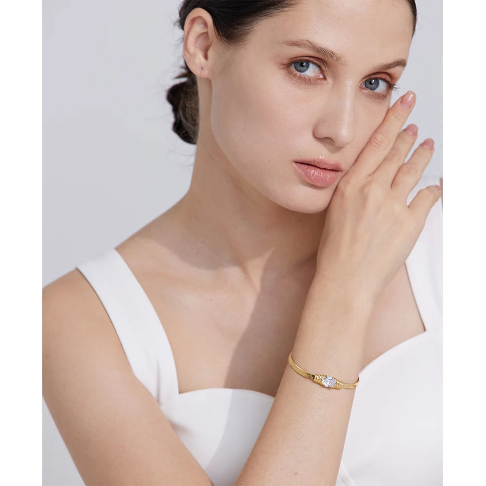 Pulseira Malha Italiana Gold com Ponto de Luz em Zircônia Luxo