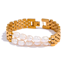 Pulseira Elos com Pérolas Naturais – Banho Ouro 18K Luxo