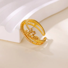 Anel Giratório Antiansiedade com Zircônias Banhado a Ouro 18K