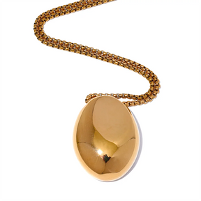 Colar Longo Veneziana com Pingente Oval Liso em Aço Inoxidável Premium 316L - Banhado a Ouro 18k