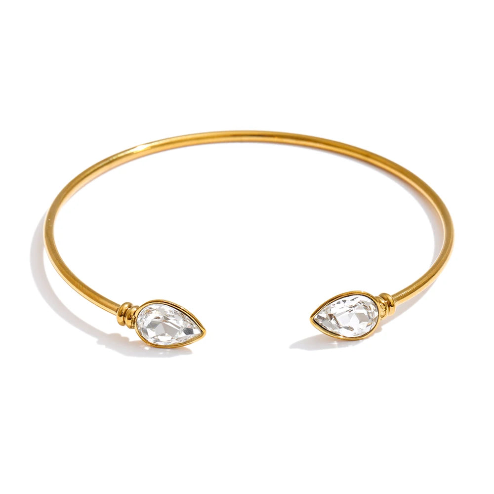 Bracelete Aberto com Pedras de Zircônia Banhado a Ouro 18k - Aço Premium à Prova d'Água