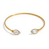 Bracelete Aberto com Pedras de Zircônia Banhado a Ouro 18k - Aço Premium à Prova d'Água
