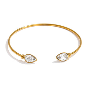 Bracelete Aberto com Pedras de Zircônia Banhado a Ouro 18k - Aço Premium à Prova d'Água