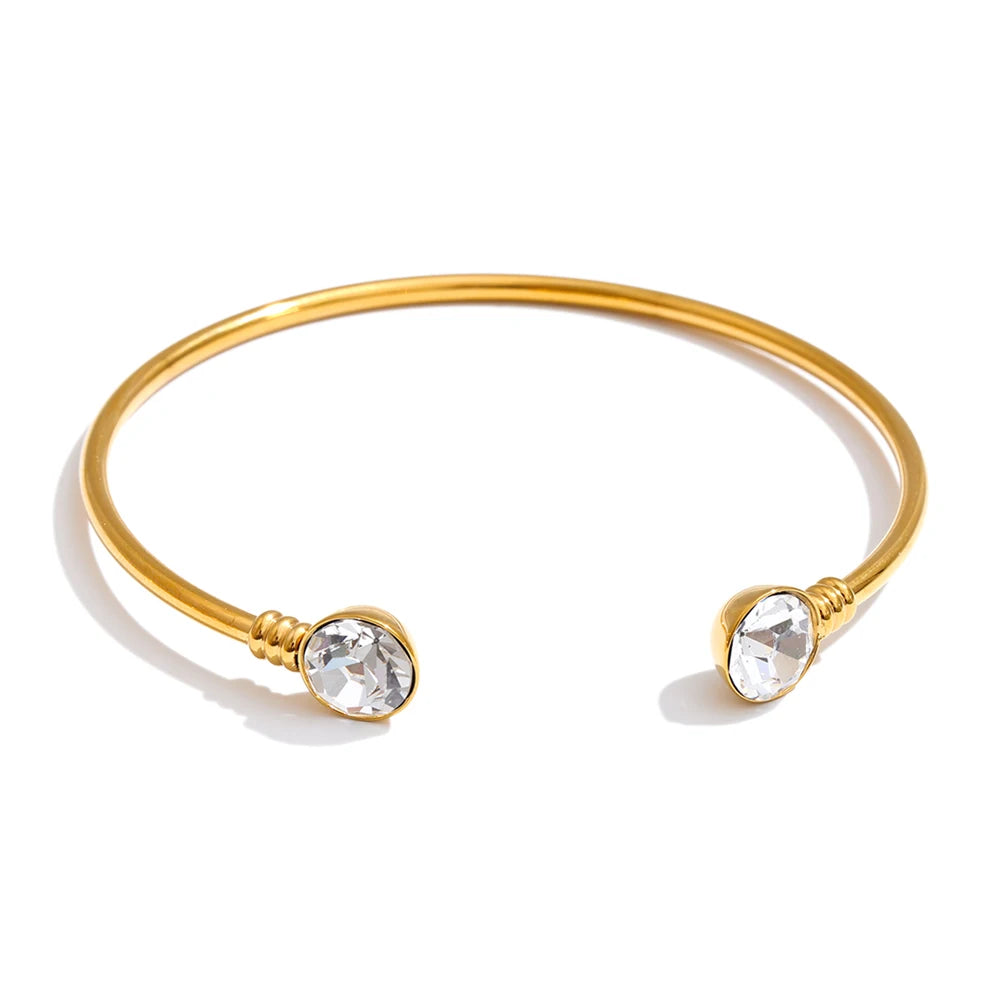 Bracelete Aberto com Pedras de Zircônia Banhado a Ouro 18k - Aço Premium à Prova d'Água