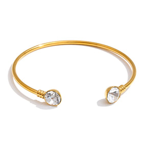 Bracelete Aberto com Pedras de Zircônia Banhado a Ouro 18k - Aço Premium à Prova d'Água