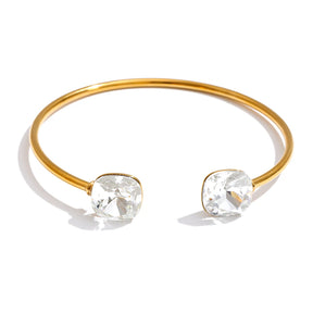 Bracelete Aberto com Pedras de Zircônia Banhado a Ouro 18k - Aço Premium à Prova d'Água