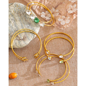Bracelete Aberto com Pedras de Zircônia Banhado a Ouro 18k - Aço Premium à Prova d'Água