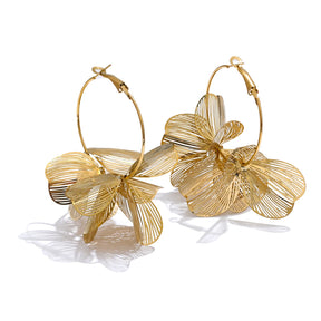 Brincos de Argola com Flor de Filigrana em Aço Inoxidável Premium 316L - Banhado a Ouro 18k