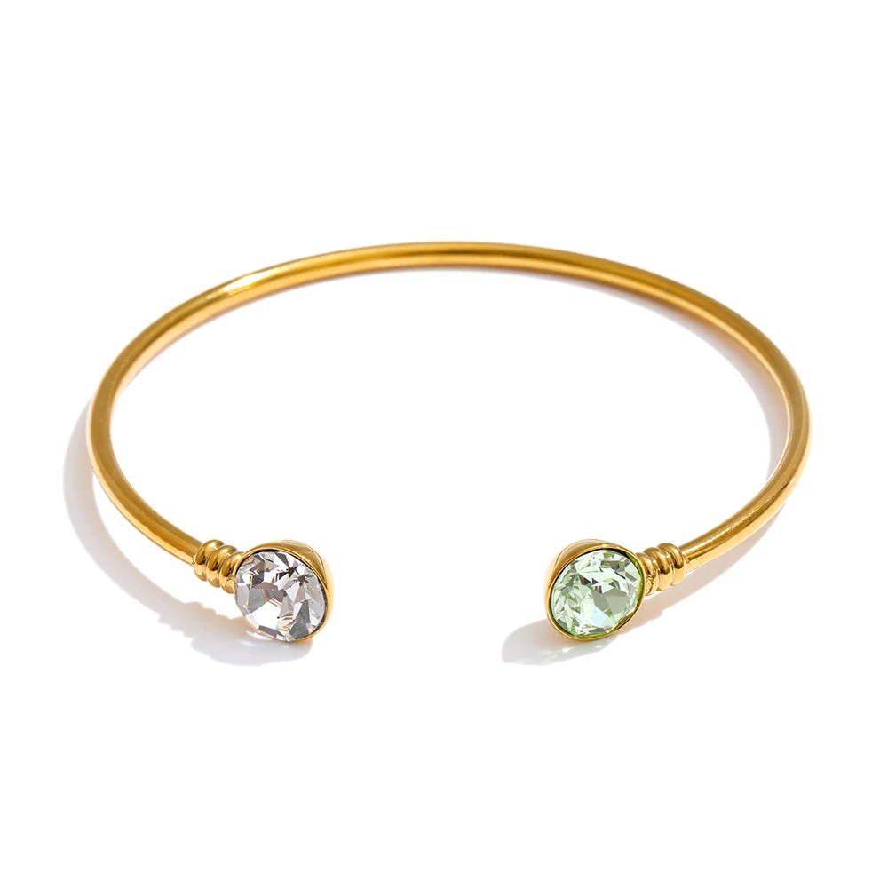 Bracelete Aberto com Pedras de Zircônia Banhado a Ouro 18k - Aço Premium à Prova d'Água