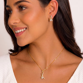 Conjunto Luxo Design Contemporâneo Zircônias Banhado a Ouro 18K + Ganhe Colar Snake de Brinde