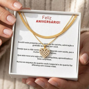 Presente de Aniversário  Colar Duplo Coração com Mensagem Banho Ouro 18k